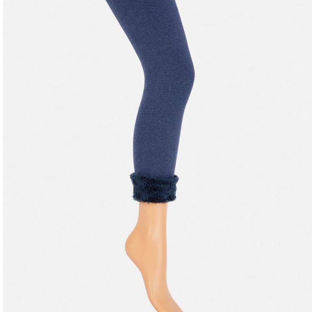 PRIMARK Faux Fur Lined Leggings Fluffy Velvet Fleece Warm Navy Kids 6-7 yrs